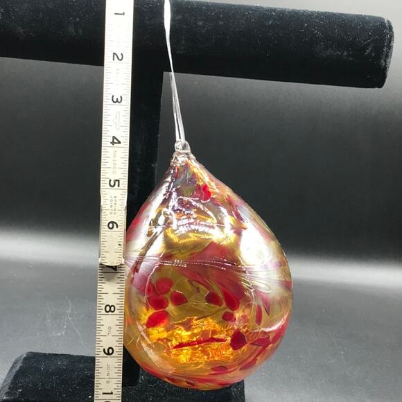 Hand Blown Glass Tear Drop Large Christmas Ornament Outdoor Orb 4.5" Diameter - Picture 5 of 6